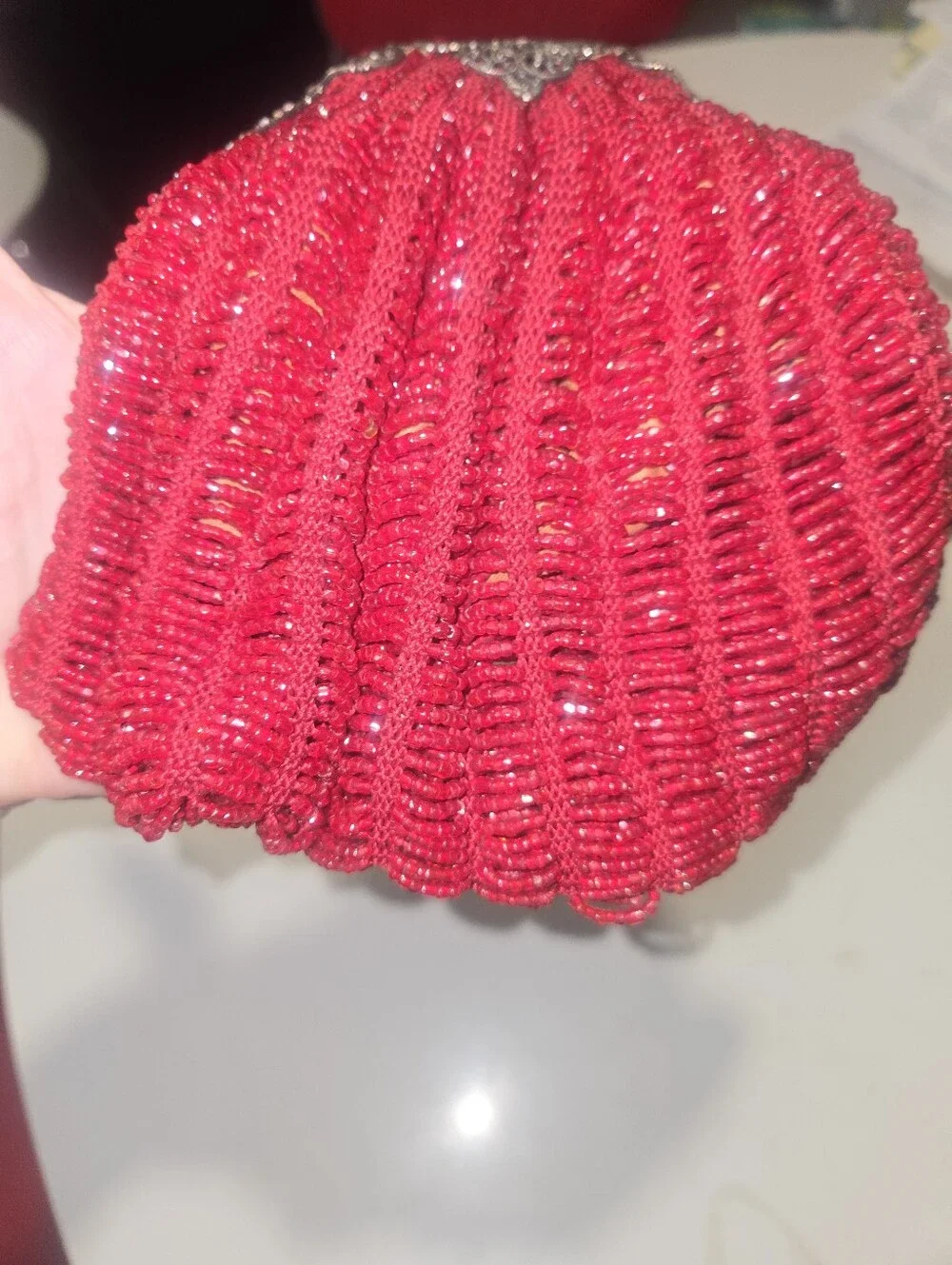 Vintage Red Beaded Purse. Excellent Condition. All Parts Work. No Rips Or Tears!